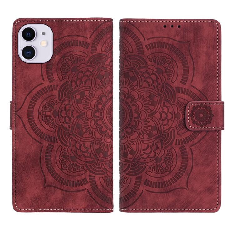 

For iPhone 11 Mandala Embossed Retro Frosted Leather Phone Case(Red)