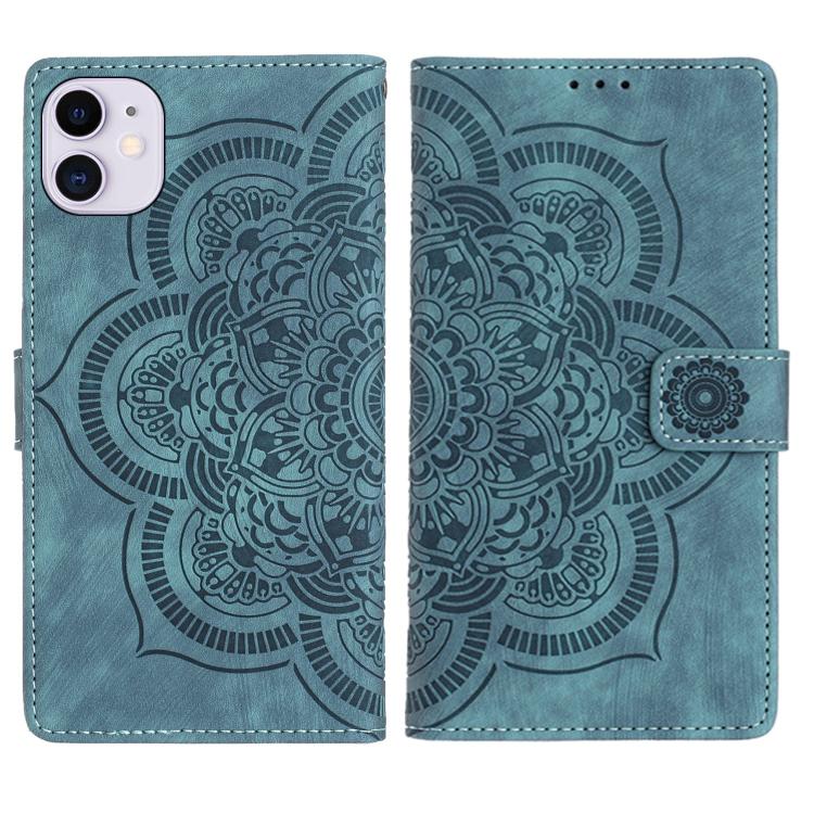 

For iPhone 11 Mandala Embossed Retro Frosted Leather Phone Case(Blue)