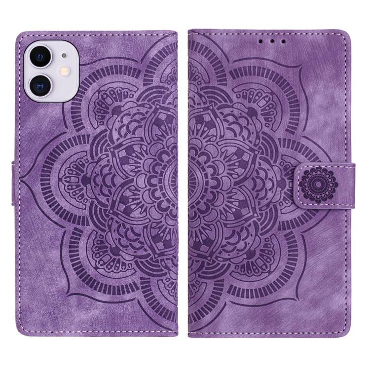 

For iPhone 11 Mandala Embossed Retro Frosted Leather Phone Case(Purple)