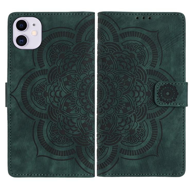 

For iPhone 11 Mandala Embossed Retro Frosted Leather Phone Case(Green)