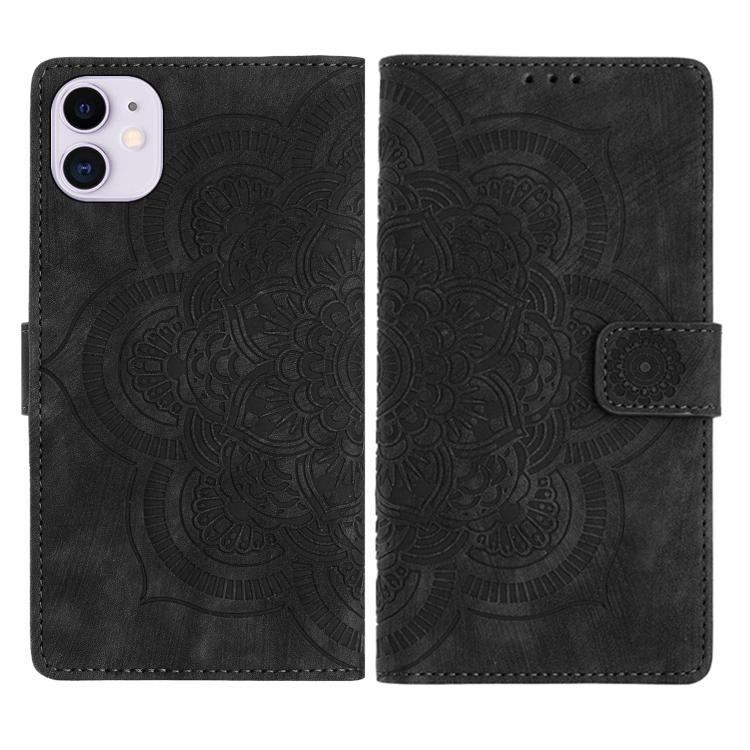 

For iPhone 11 Mandala Embossed Retro Frosted Leather Phone Case(Black)