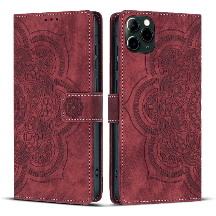 

For iPhone 11 Pro Mandala Embossed Retro Frosted Leather Phone Case(Red)