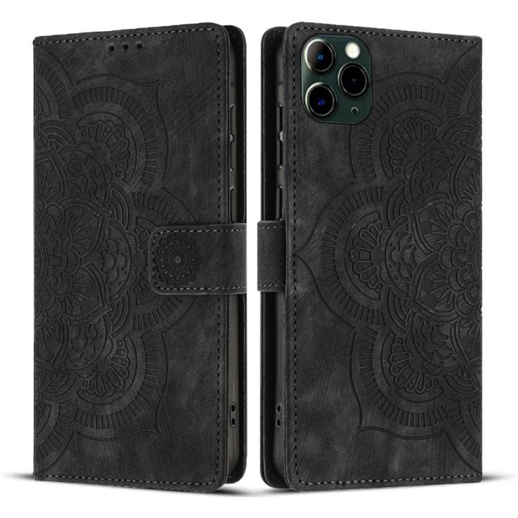 

For iPhone 11 Pro Mandala Embossed Retro Frosted Leather Phone Case(Black)