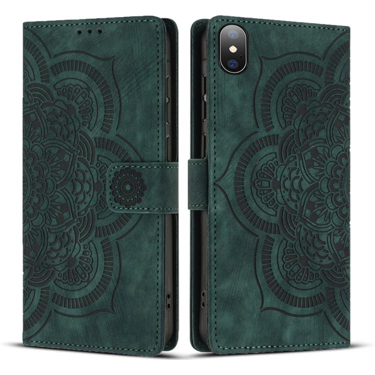

For iPhone X / XS Mandala Embossed Retro Frosted Leather Phone Case(Green)