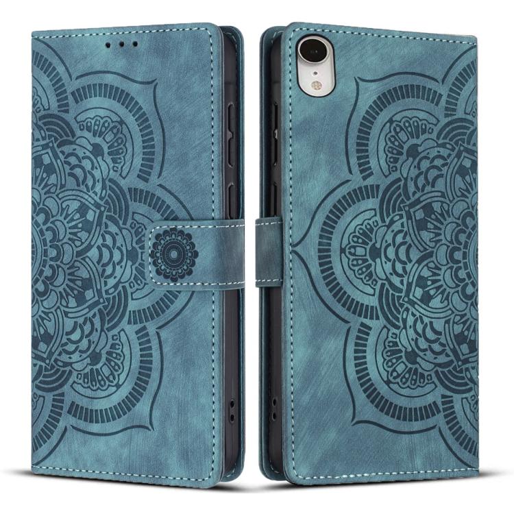 

For iPhone XR Mandala Embossed Retro Frosted Leather Phone Case(Blue)
