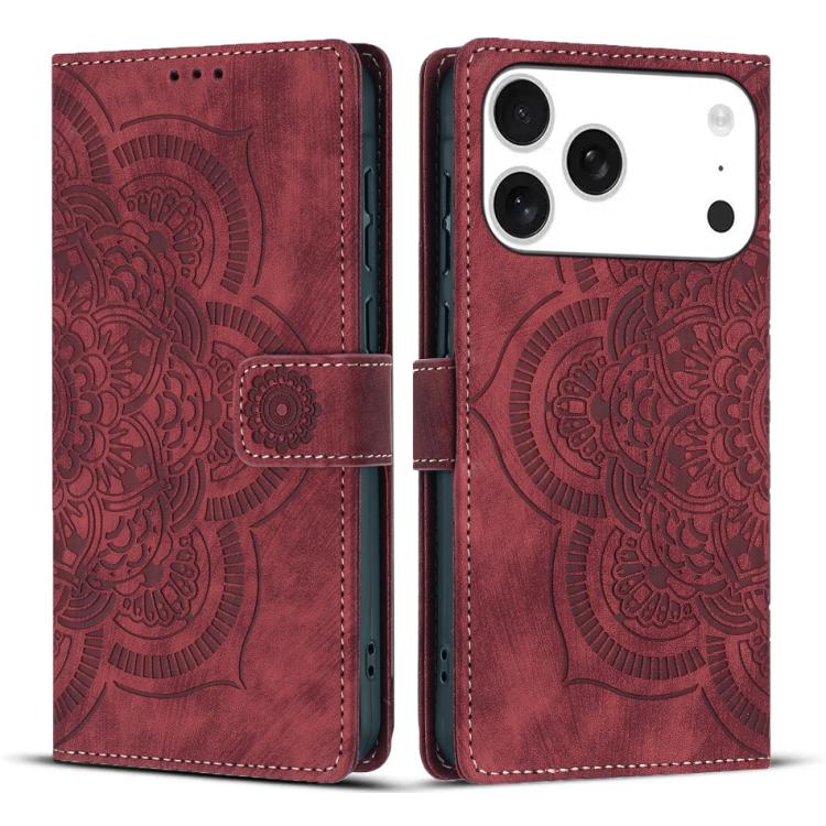 

For iPhone 17 Pro Max Mandala Embossed Retro Frosted Leather Phone Case(Red)