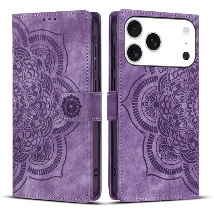 

For iPhone 17 Pro Max Mandala Embossed Retro Frosted Leather Phone Case(Purple)