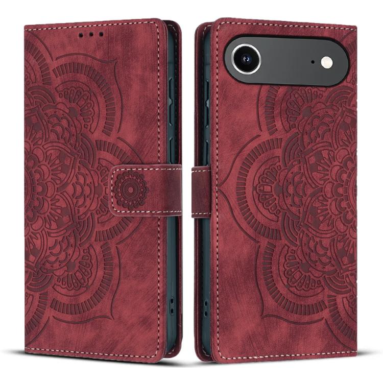 

For iPhone 17 Air Mandala Embossed Retro Frosted Leather Phone Case(Red)