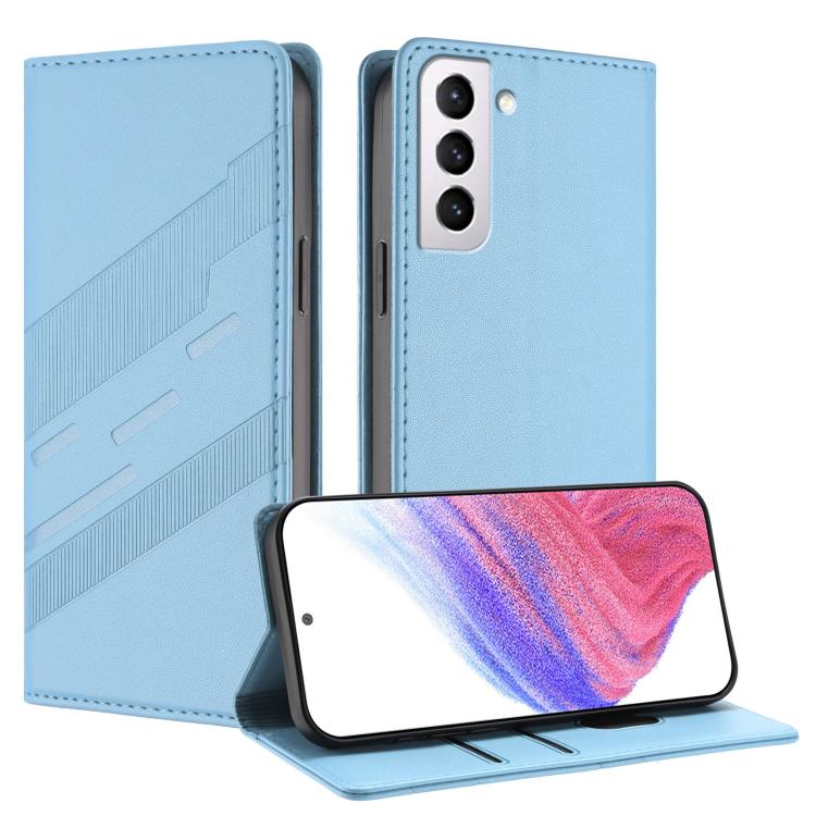 

For Samsung Galaxy S21+ 5G Embossed Multi-functional Wallet Retro Leather Phone Case(Light Blue)