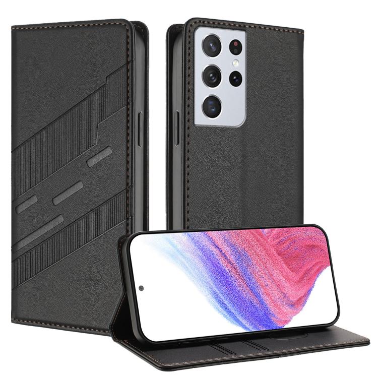 

For Samsung Galaxy S21 Ultra 5G Embossed Multi-functional Wallet Retro Leather Phone Case(Black)