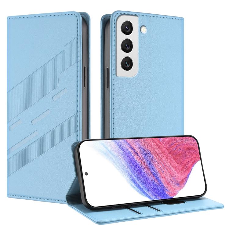

For Samsung Galaxy S22 5G Embossed Multi-functional Wallet Retro Leather Phone Case(Light Blue)