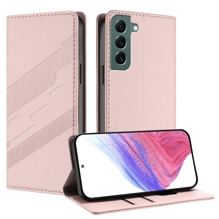 

For Samsung Galaxy S22+ 5G Embossed Multi-functional Wallet Retro Leather Phone Case(Pink)