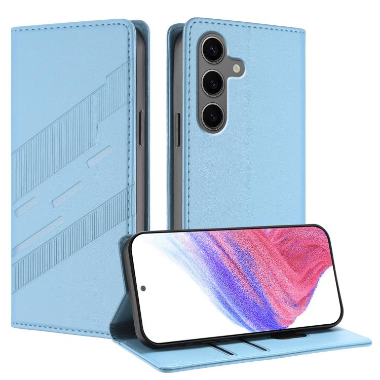 

For Samsung Galaxy S25+ 5G Embossed Multi-functional Wallet Retro Leather Phone Case(Light Blue)