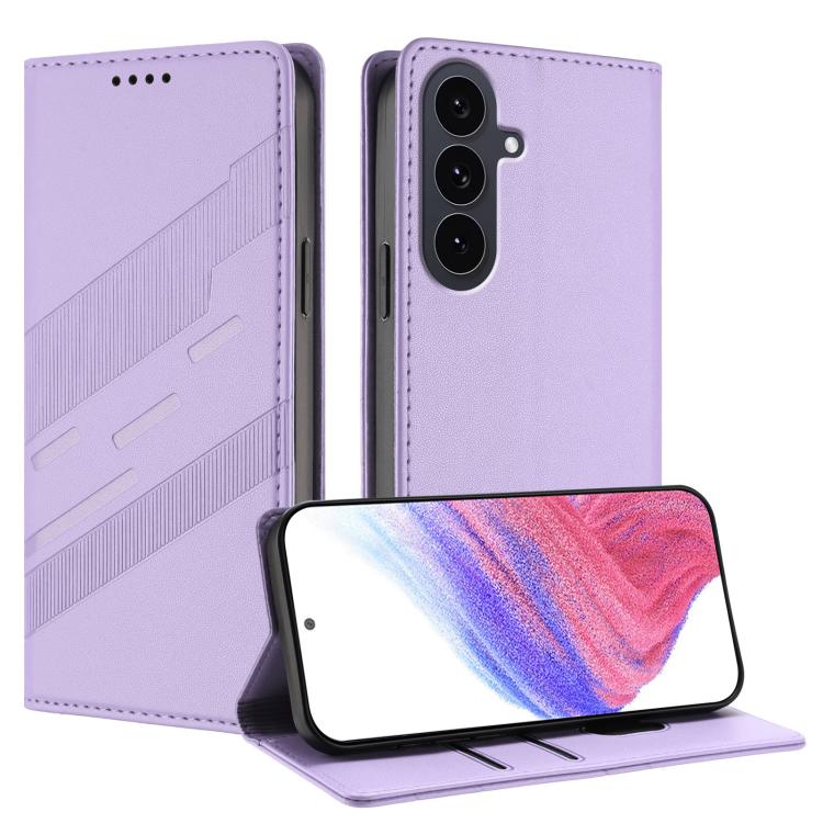 For Samsung Galaxy S25 FE 5G Embossed Multi-functional Wallet Retro Leather Phone Case(Light Purple)