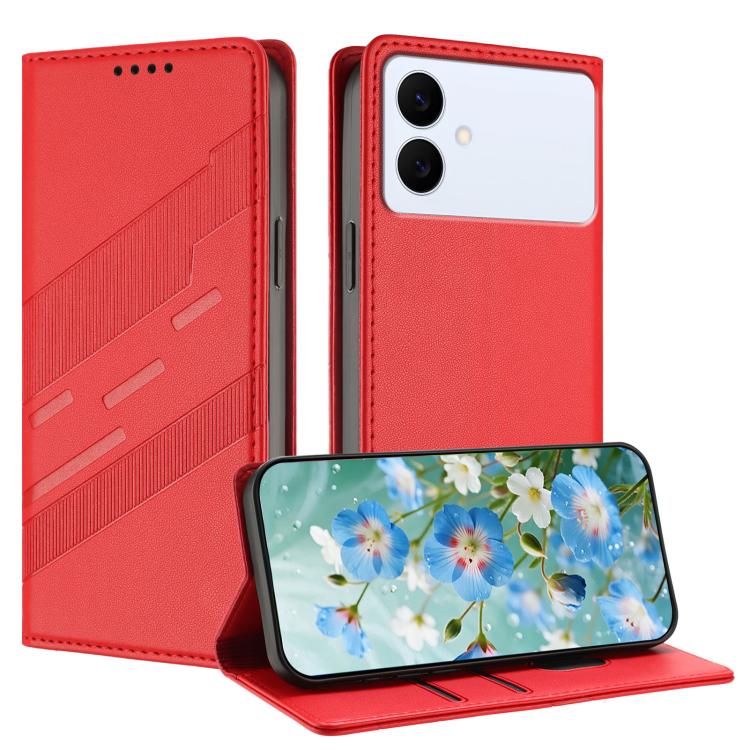 

For Galaxy S26 Edge 5G Embossed Multi-functional Wallet Retro Leather Phone Case(Red)