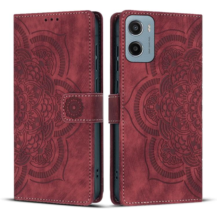 

For Motorola Moto G05 / E15 Mandala Embossed Retro Frosted Leather Phone Case(Red)