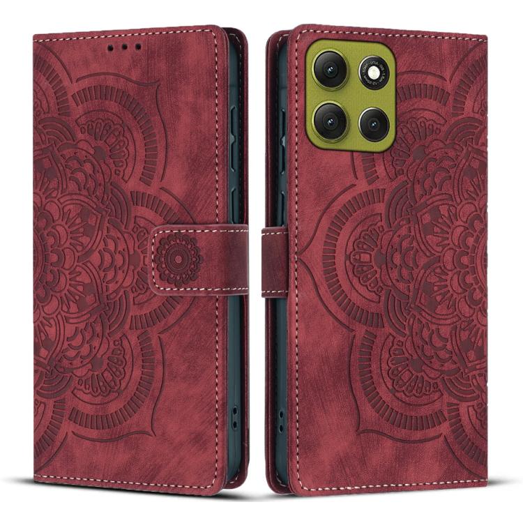 

For Motorola Moto G86 5G Mandala Embossed Retro Frosted Leather Phone Case(Red)