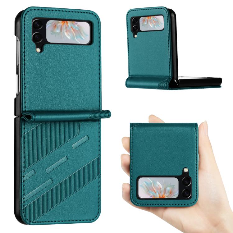 

For Samsung Galaxy Z Flip4 5G Embossed Multi-functional Wallet Retro Leather Phone Case(Dark Green)