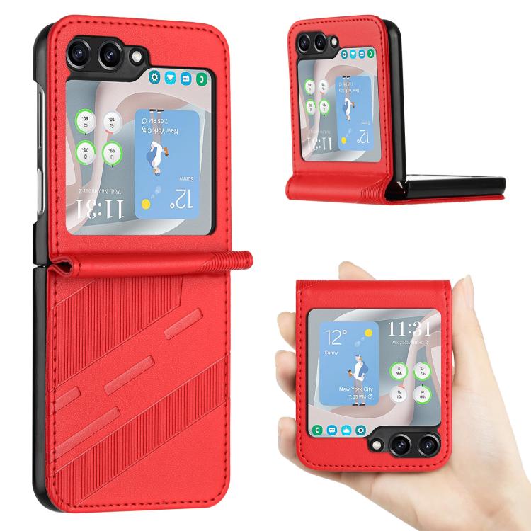 

For Samsung Galaxy Z Flip5 5G Embossed Multi-functional Wallet Retro Leather Phone Case(Red)