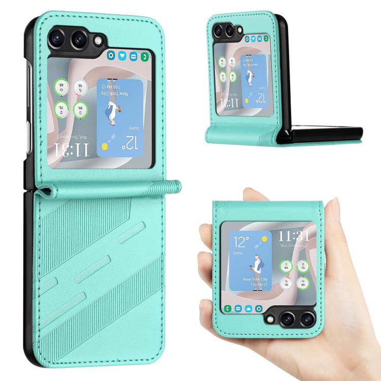 

For Samsung Galaxy Z Flip5 5G Embossed Multi-functional Wallet Retro Leather Phone Case(Mint Green)
