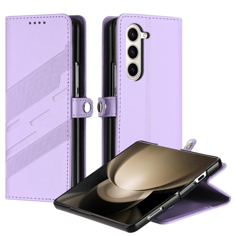 

For Samsung Galaxy Z Fold5 5G Embossed Multi-functional Wallet Retro Leather Phone Case(Light Purple)
