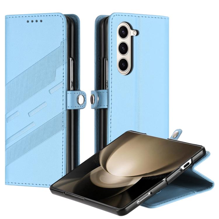 

For Samsung Galaxy Z Fold5 5G Embossed Multi-functional Wallet Retro Leather Phone Case(Light Blue)