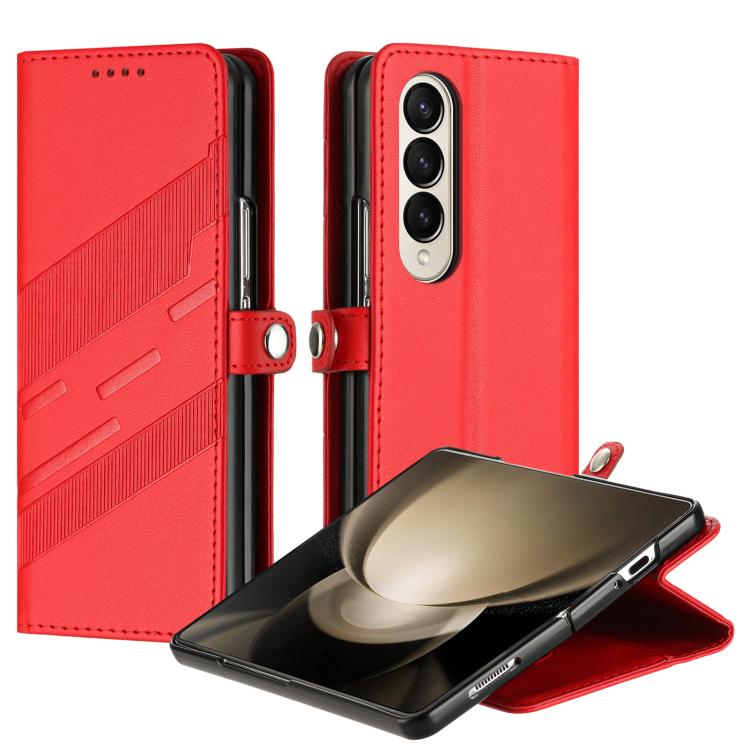 

For Samsung Galaxy Z Fold4 5G Embossed Multi-functional Wallet Retro Leather Phone Case(Red)