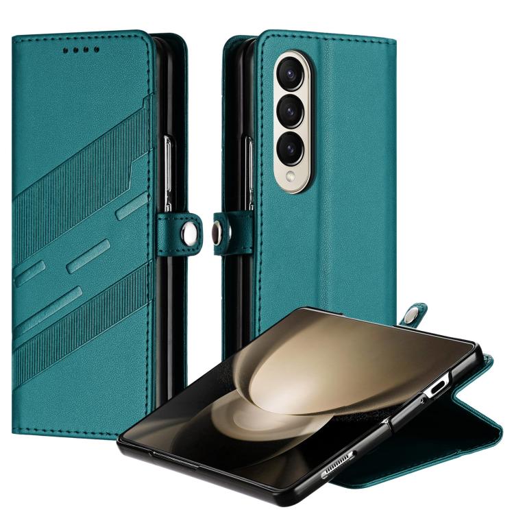 

For Samsung Galaxy Z Fold4 5G Embossed Multi-functional Wallet Retro Leather Phone Case(Dark Green)