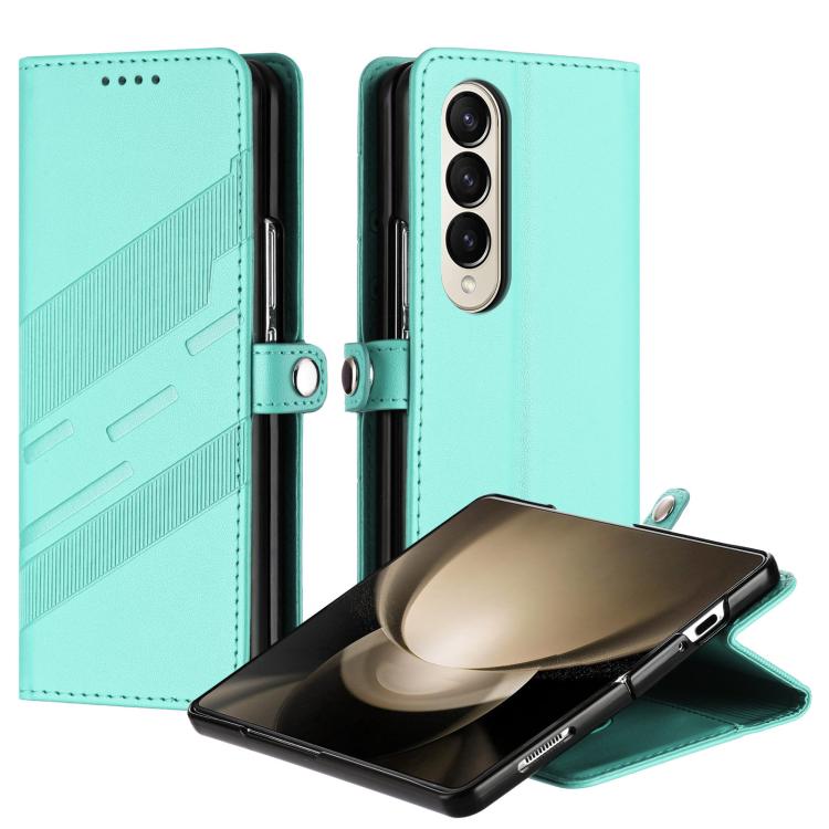 

For Samsung Galaxy Z Fold4 5G Embossed Multi-functional Wallet Retro Leather Phone Case(Mint Green)