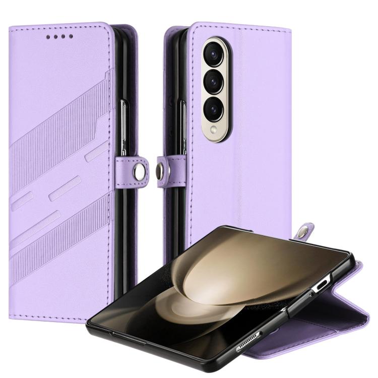 

For Samsung Galaxy Z Fold4 5G Embossed Multi-functional Wallet Retro Leather Phone Case(Light Purple)