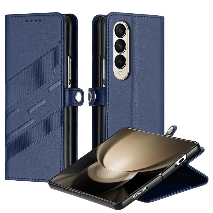 

For Samsung Galaxy Z Fold4 5G Embossed Multi-functional Wallet Retro Leather Phone Case(Dark Blue)