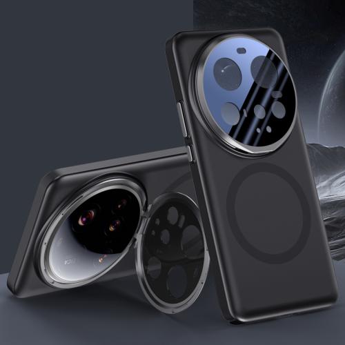 

For Xiaomi 15 Ultra Feather Metal Lens Holder MagSafe Skin Feel Phone Case(Obsidian Black)