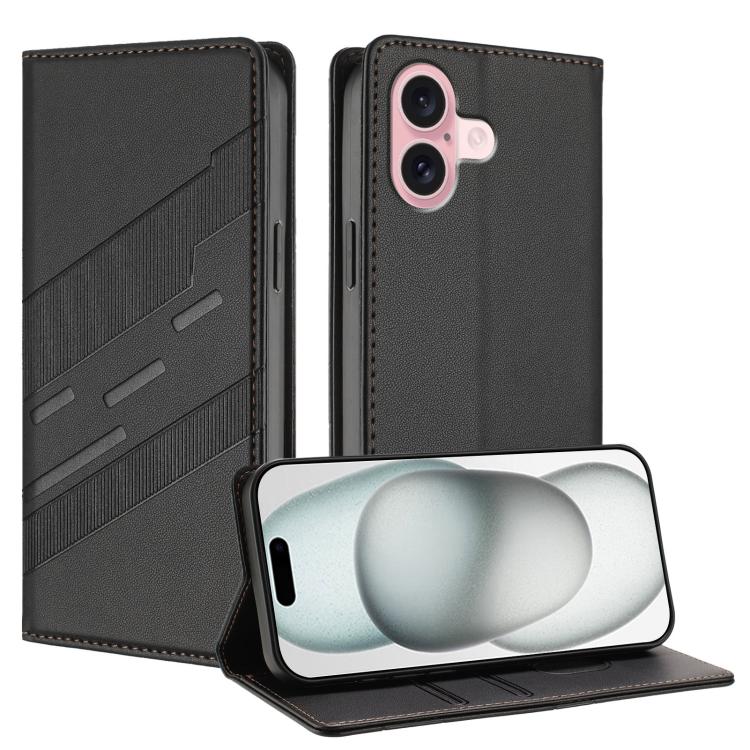 

For iPhone 16 Embossed Multi-functional Wallet Retro Leather Phone Case(Black)