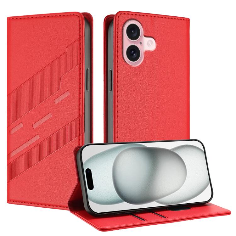 

For iPhone 16 Embossed Multi-functional Wallet Retro Leather Phone Case(Red)