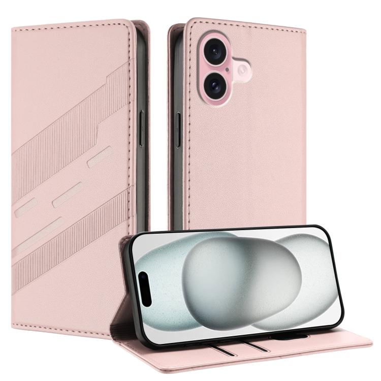 

For iPhone 16 Embossed Multi-functional Wallet Retro Leather Phone Case(Pink)