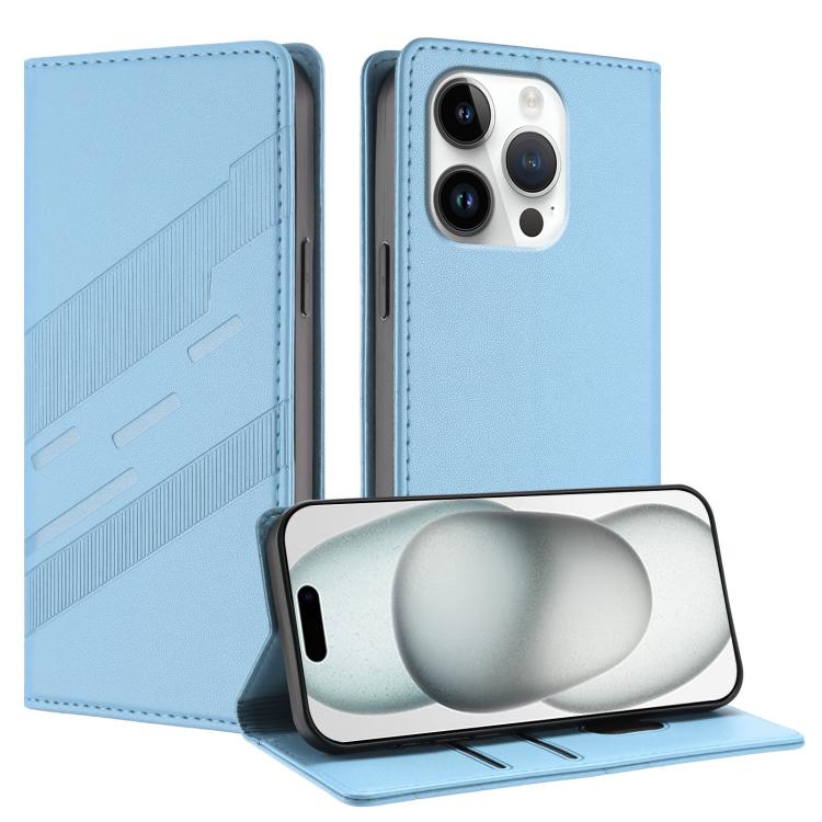 

For iPhone 16 Pro Embossed Multi-functional Wallet Retro Leather Phone Case(Light Blue)