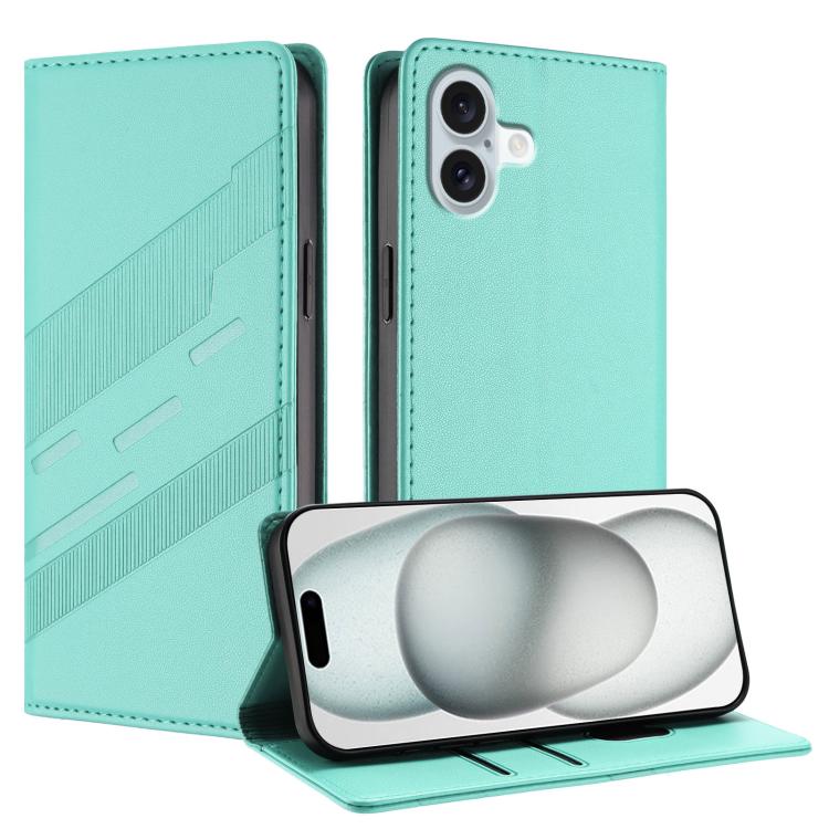 

For iPhone 16 Plus Embossed Multi-functional Wallet Retro Leather Phone Case(Mint Green)