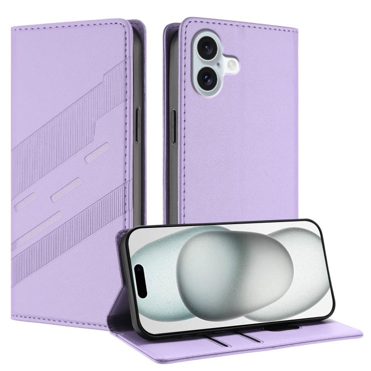 

For iPhone 16 Plus Embossed Multi-functional Wallet Retro Leather Phone Case(Light Purple)