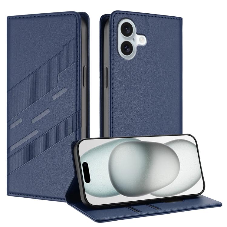 

For iPhone 16 Plus Embossed Multi-functional Wallet Retro Leather Phone Case(Dark Blue)