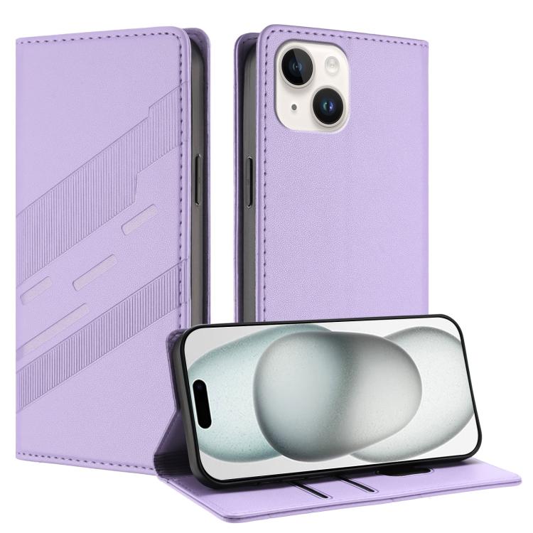 

For iPhone 15 Embossed Multi-functional Wallet Retro Leather Phone Case(Light Purple)