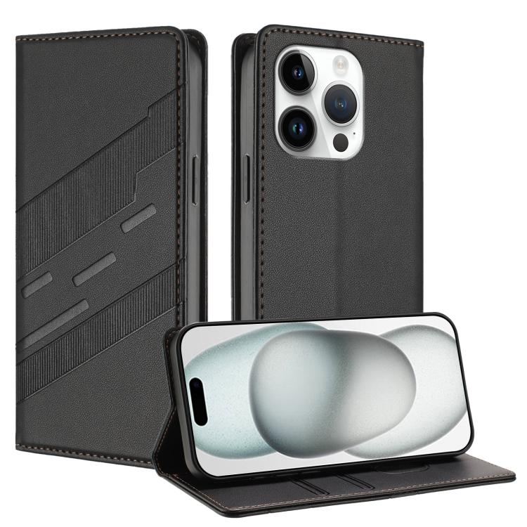 

For iPhone 15 Pro Embossed Multi-functional Wallet Retro Leather Phone Case(Black)