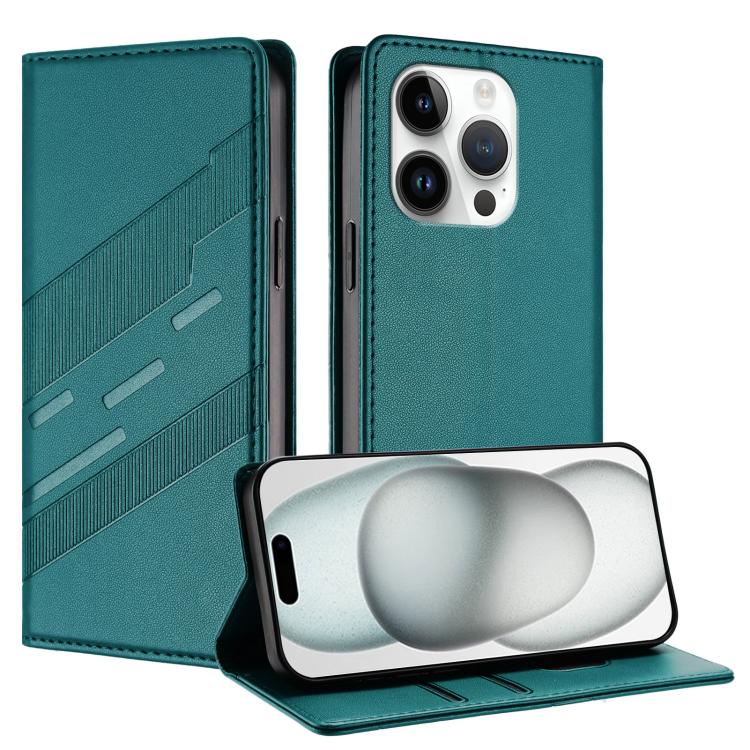 

For iPhone 15 Pro Embossed Multi-functional Wallet Retro Leather Phone Case(Dark Green)