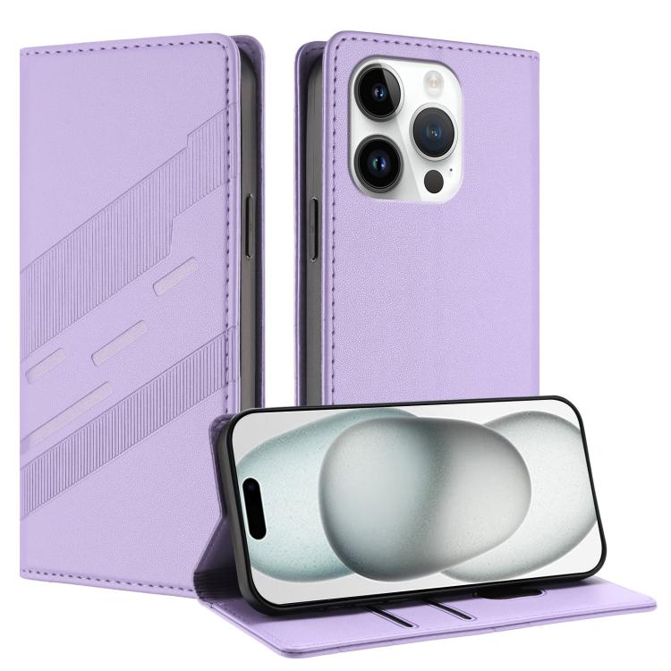 

For iPhone 15 Pro Embossed Multi-functional Wallet Retro Leather Phone Case(Light Purple)