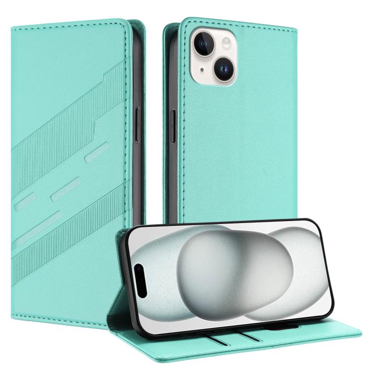 

For iPhone 15 Plus Embossed Multi-functional Wallet Retro Leather Phone Case(Mint Green)