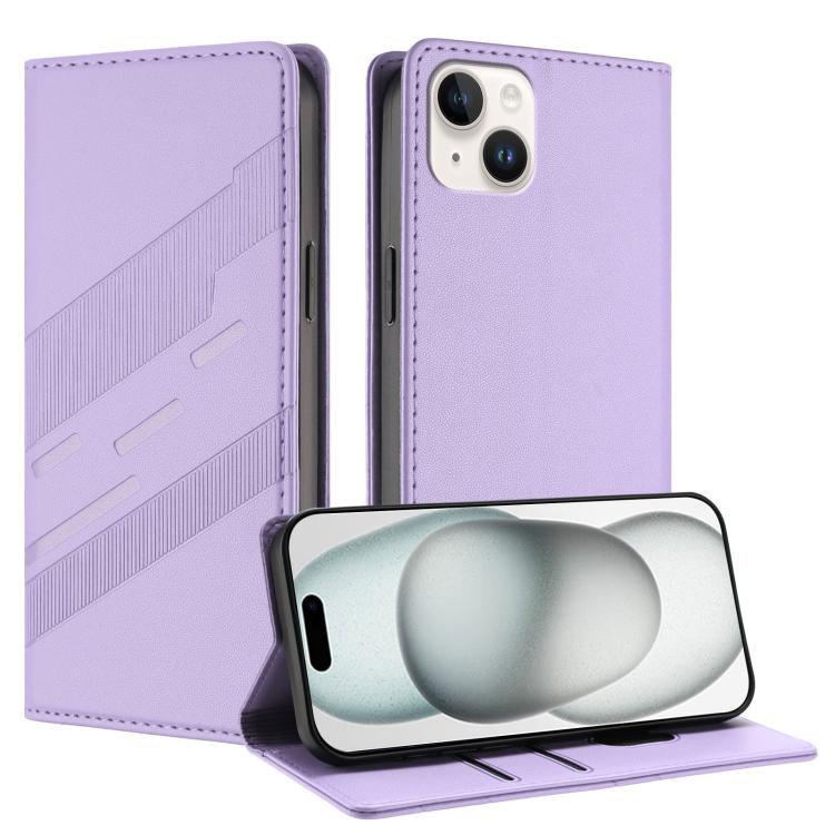 

For iPhone 15 Plus Embossed Multi-functional Wallet Retro Leather Phone Case(Light Purple)