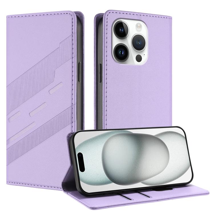 

For iPhone 14 Pro Embossed Multi-functional Wallet Retro Leather Phone Case(Light Purple)
