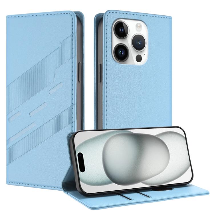 

For iPhone 14 Pro Embossed Multi-functional Wallet Retro Leather Phone Case(Light Blue)