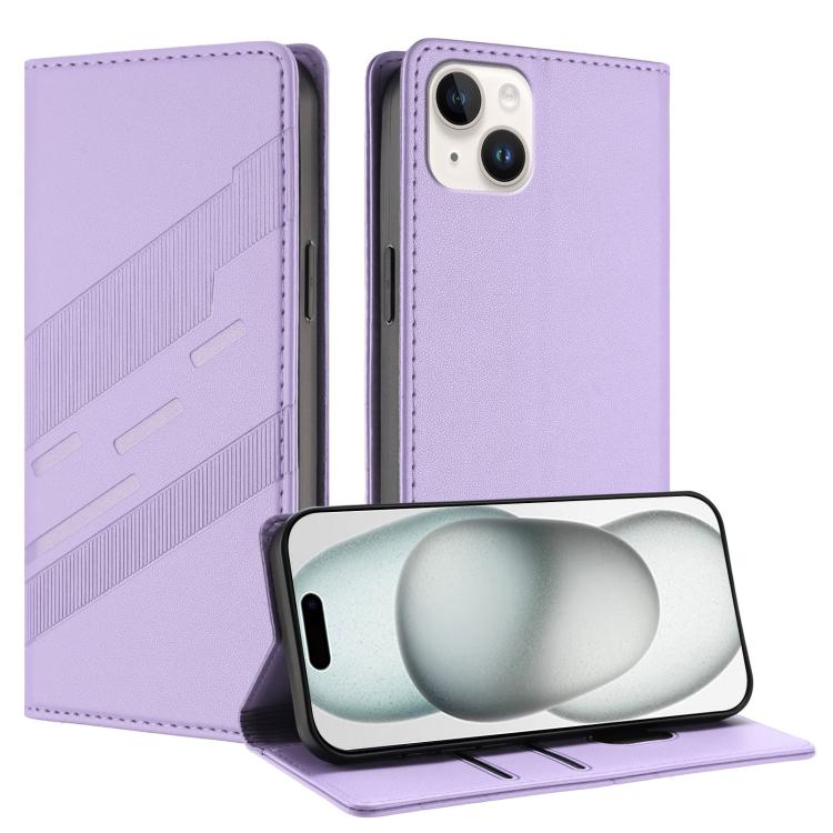 

For iPhone 14 Plus Embossed Multi-functional Wallet Retro Leather Phone Case(Light Purple)
