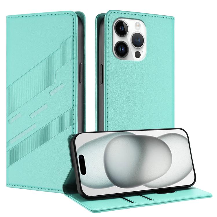 

For iPhone 14 Pro Max Embossed Multi-functional Wallet Retro Leather Phone Case(Mint Green)