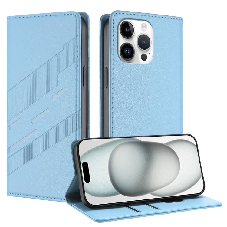

For iPhone 14 Pro Max Embossed Multi-functional Wallet Retro Leather Phone Case(Light Blue)